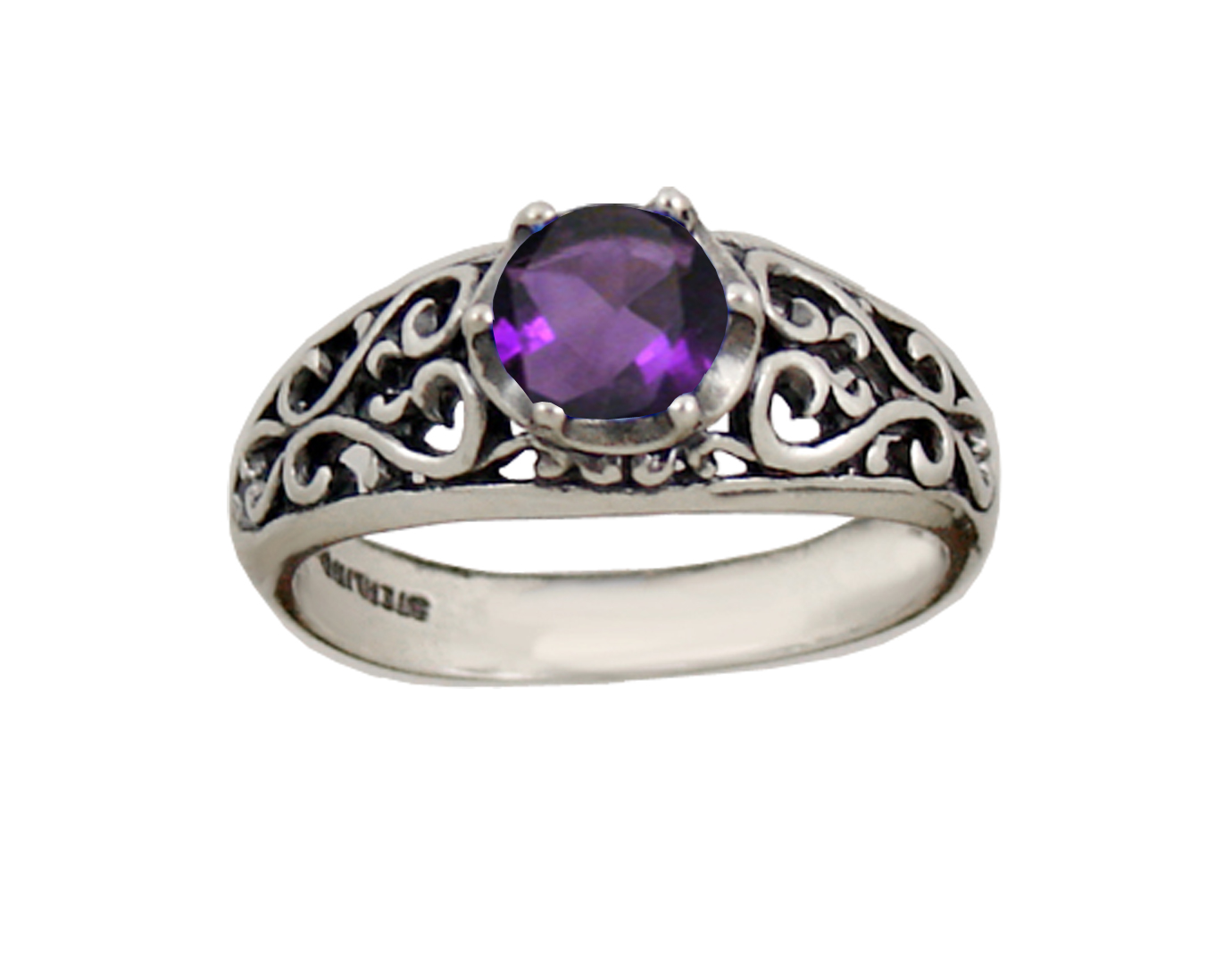 Sterling Silver Filigree Ring With Amethyst Size 7